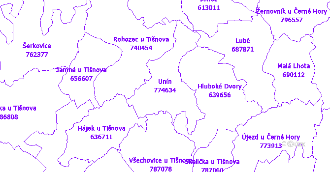 Katastrální mapa Unín