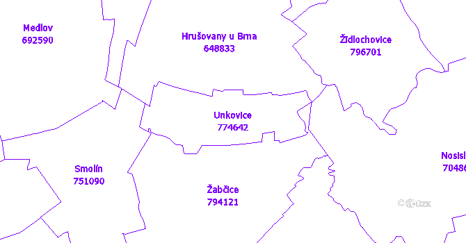 Katastrální mapa Unkovice - přehledová mapa katastrálního území