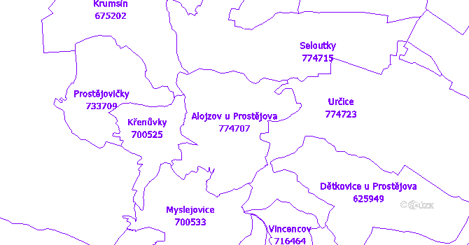 Katastrální mapa Alojzov u Prostějova
