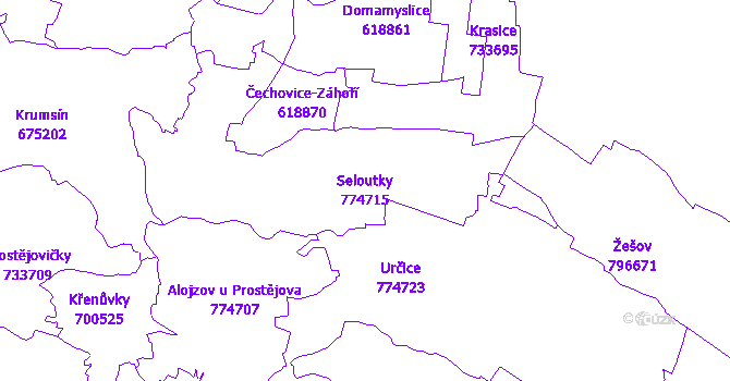 Katastrální mapa Seloutky - přehledová mapa katastrálního území
