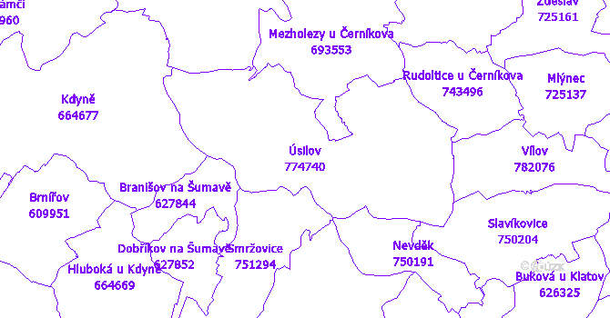 Katastrální mapa Úsilov - přehledová mapa katastrálního území
