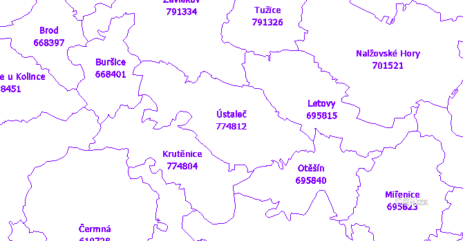 Katastrální mapa Ústaleč - přehledová mapa katastrálního území