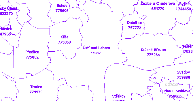 Katastrální mapa Ústí nad Labem - přehledová mapa katastrálního území