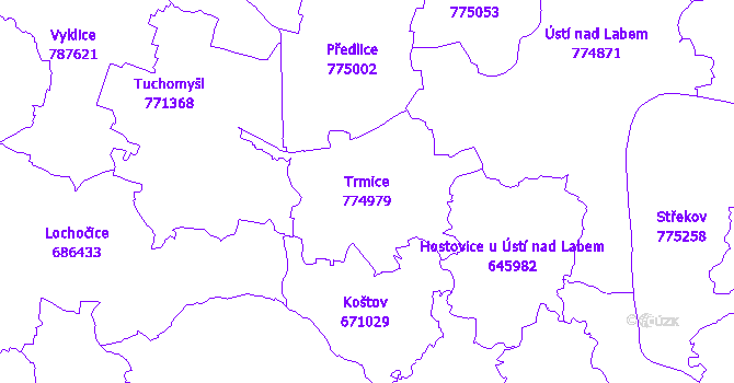 Katastrální mapa Trmice - přehledová mapa katastrálního území