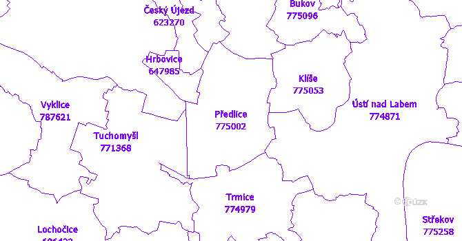 Katastrální mapa Předlice - přehledová mapa katastrálního území