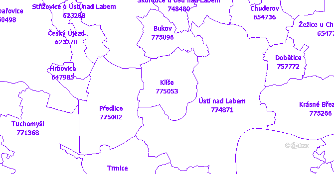 Katastrální mapa Klíše - přehledová mapa katastrálního území