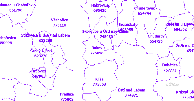 Katastrální mapa Bukov - přehledová mapa katastrálního území