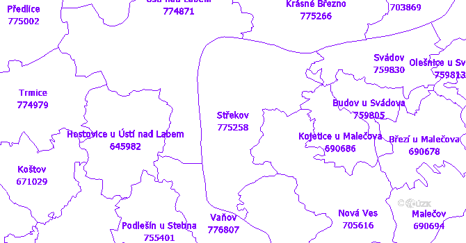 Katastrální mapa Střekov - přehledová mapa katastrálního území