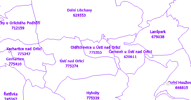 Katastrální mapa Oldřichovice u Ústí nad Orlicí - přehledová mapa katastrálního území