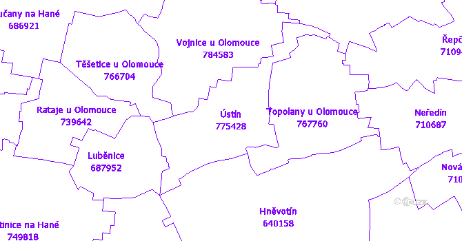 Katastrální mapa Ústín
