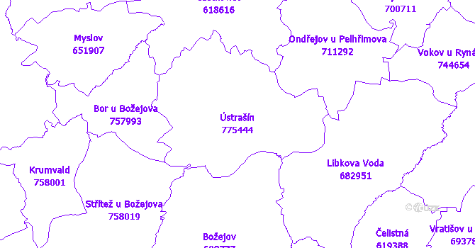Katastrální mapa Ústrašín - přehledová mapa katastrálního území
