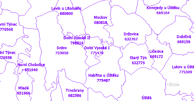 Katastrální mapa Dolní Vysoké I - přehledová mapa katastrálního území