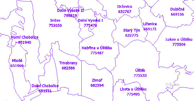 Katastrální mapa Habřina u Úštěku