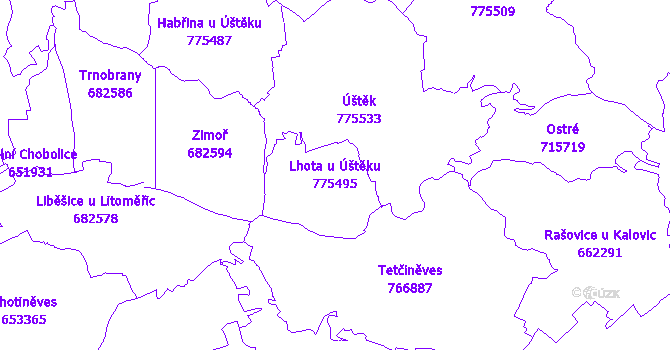 Katastrální mapa Lhota u Úštěku
