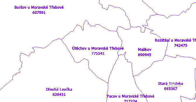 Katastrální mapa Útěchov u Moravské Třebové - přehledová mapa katastrálního území