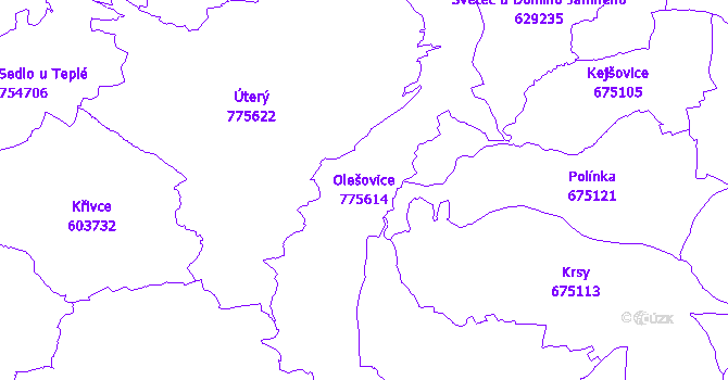 Katastrální mapa Olešovice - přehledová mapa katastrálního území