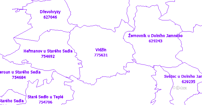 Katastrální mapa Vidžín - přehledová mapa katastrálního území