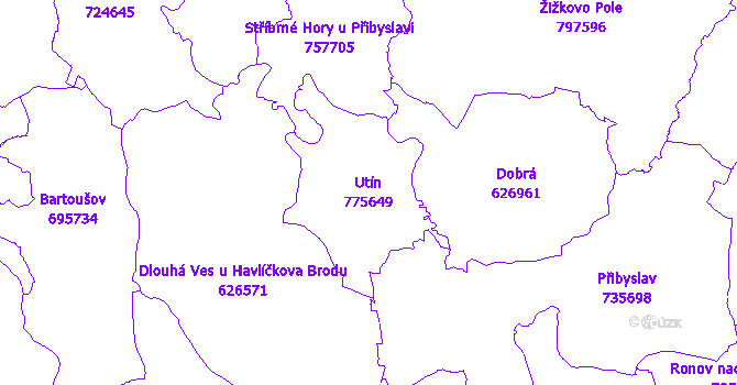 Katastrální mapa Utín - přehledová mapa katastrálního území