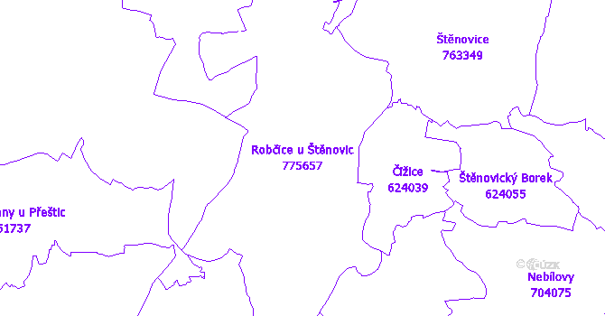 Katastrální mapa Robčice u Štěnovic - přehledová mapa katastrálního území