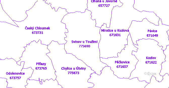 Katastrální mapa Svinov u Toužimi - přehledová mapa katastrálního území