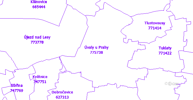 Katastrální mapa Úvaly u Prahy - přehledová mapa katastrálního území
