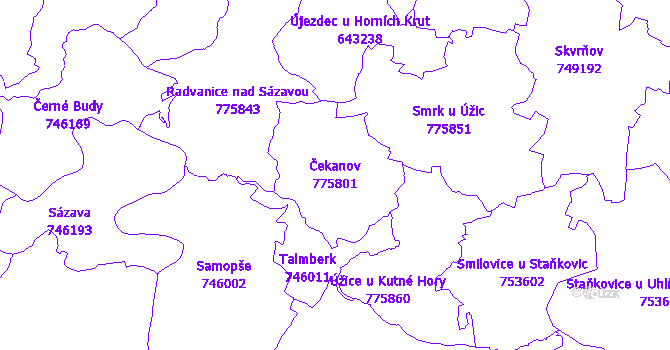 Katastrální mapa Čekanov - přehledová mapa katastrálního území
