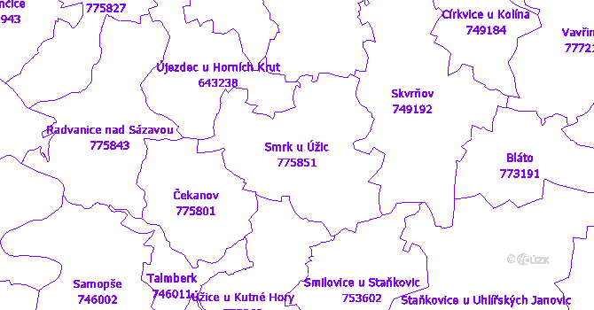 Katastrální mapa Smrk u Úžic - přehledová mapa katastrálního území