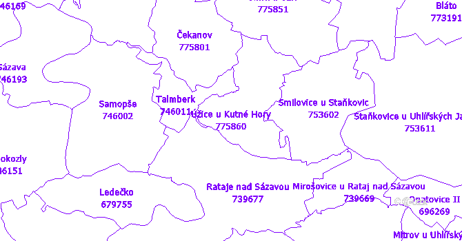 Katastrální mapa Úžice u Kutné Hory - přehledová mapa katastrálního území