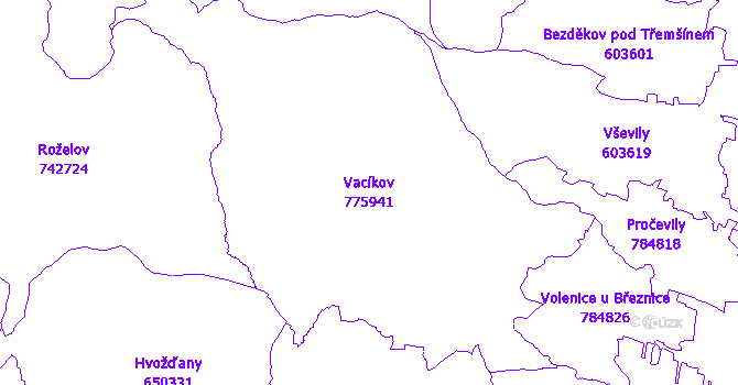 Katastrální mapa Vacíkov - přehledová mapa katastrálního území