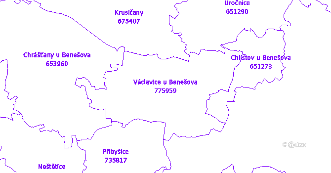 Katastrální mapa Václavice u Benešova - přehledová mapa katastrálního území