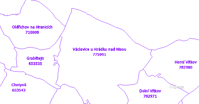 Katastrální mapa Václavice u Hrádku nad Nisou - přehledová mapa katastrálního území