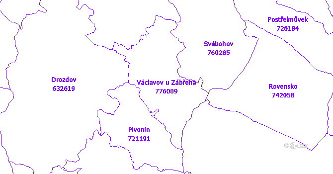 Katastrální mapa Václavov u Zábřeha - přehledová mapa katastrálního území