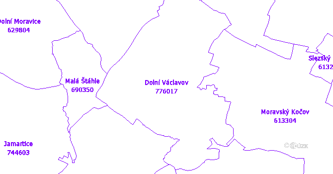 Katastrální mapa Dolní Václavov - přehledová mapa katastrálního území
