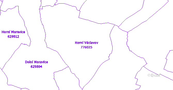 Katastrální mapa Horní Václavov - přehledová mapa katastrálního území