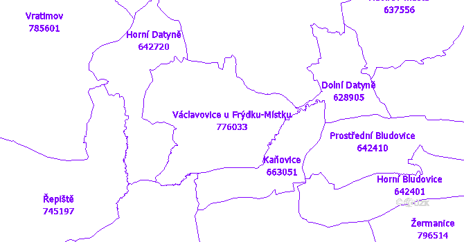 Katastrální mapa Václavovice u Frýdku-Místku - přehledová mapa katastrálního území