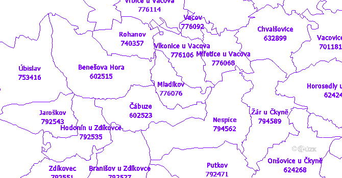 Katastrální mapa Mladíkov - přehledová mapa katastrálního území