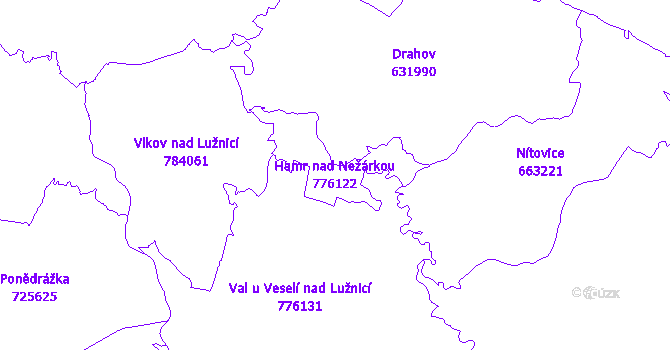Katastrální mapa Hamr nad Nežárkou - přehledová mapa katastrálního území