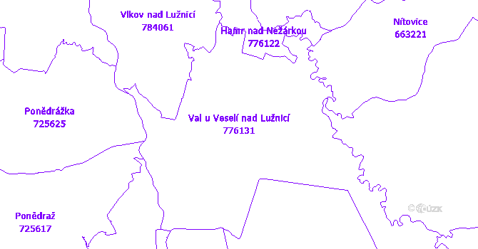 Katastrální mapa Val u Veselí nad Lužnicí - přehledová mapa katastrálního území