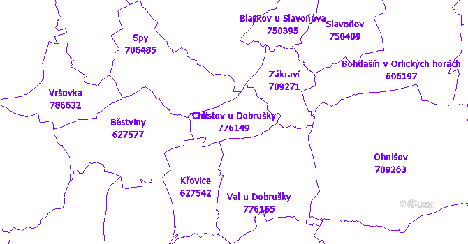 Katastrální mapa Chlístov u Dobrušky - přehledová mapa katastrálního území