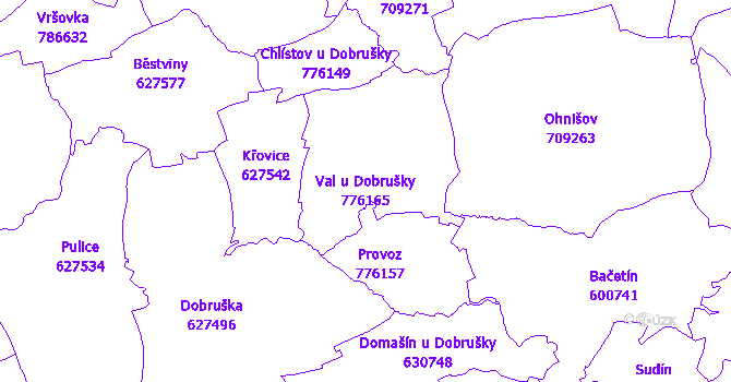 Katastrální mapa Val u Dobrušky - přehledová mapa katastrálního území