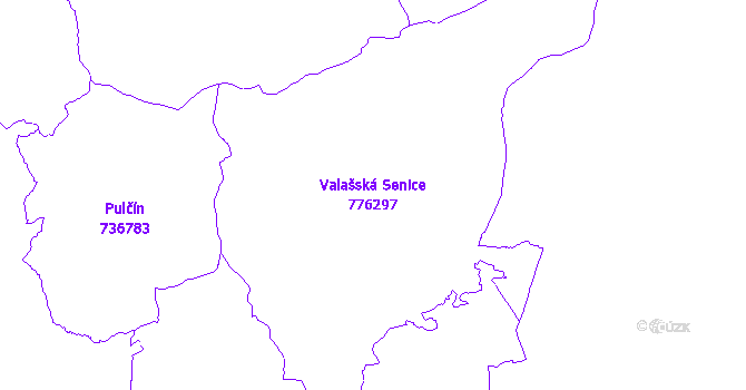 Katastrální mapa Valašská Senice - přehledová mapa katastrálního území