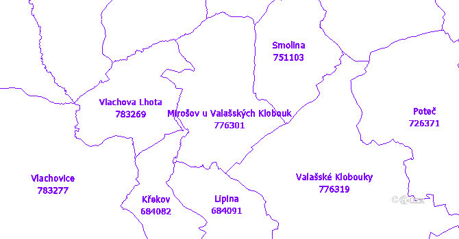 Katastrální mapa Mirošov u Valašských Klobouk