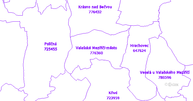 Katastrální mapa Valašské Meziříčí-město - přehledová mapa katastrálního území