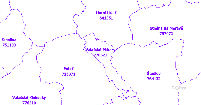 Katastrální mapa Valašské Příkazy - přehledová mapa katastrálního území