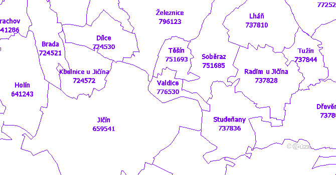 Katastrální mapa Valdice - přehledová mapa katastrálního území