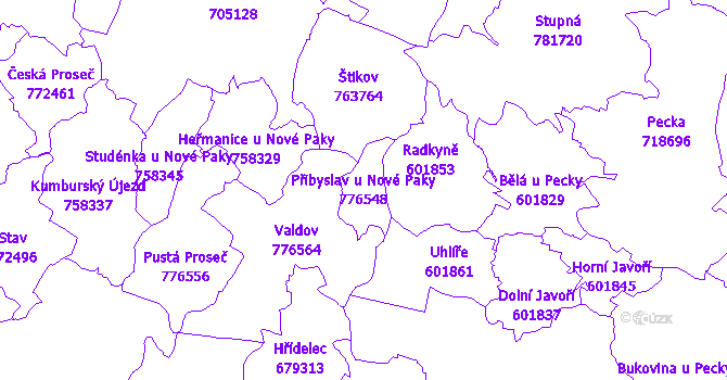 Katastrální mapa Přibyslav u Nové Paky