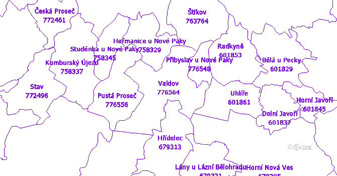 Katastrální mapa Valdov - přehledová mapa katastrálního území