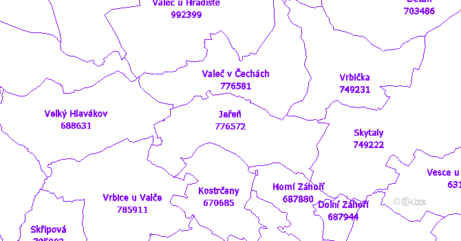 Katastrální mapa Jeřeň - přehledová mapa katastrálního území