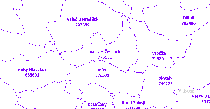Katastrální mapa Valeč v Čechách - přehledová mapa katastrálního území