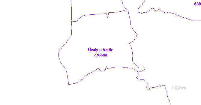 Katastrální mapa Úvaly u Valtic - přehledová mapa katastrálního území